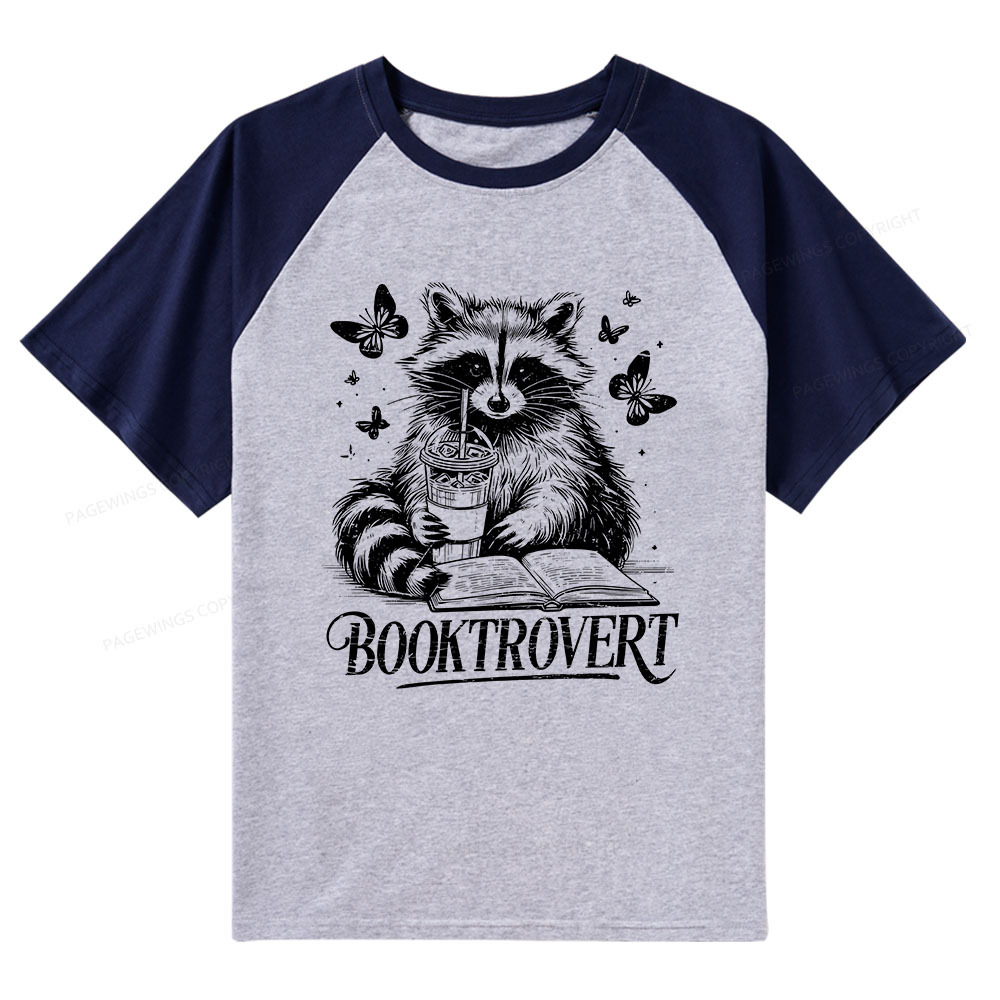 Pagewings Raccoon BookTrovert Raglan T-shirt