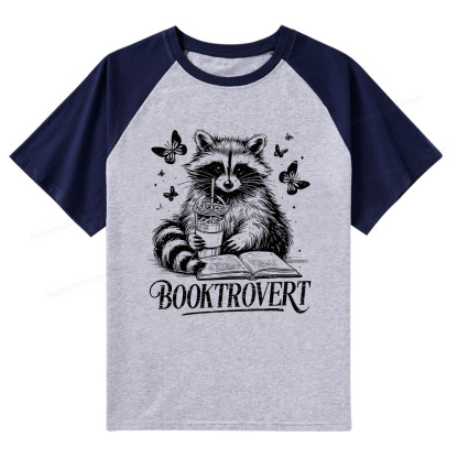 Pagewings Raccoon BookTrovert Raglan T-shirt