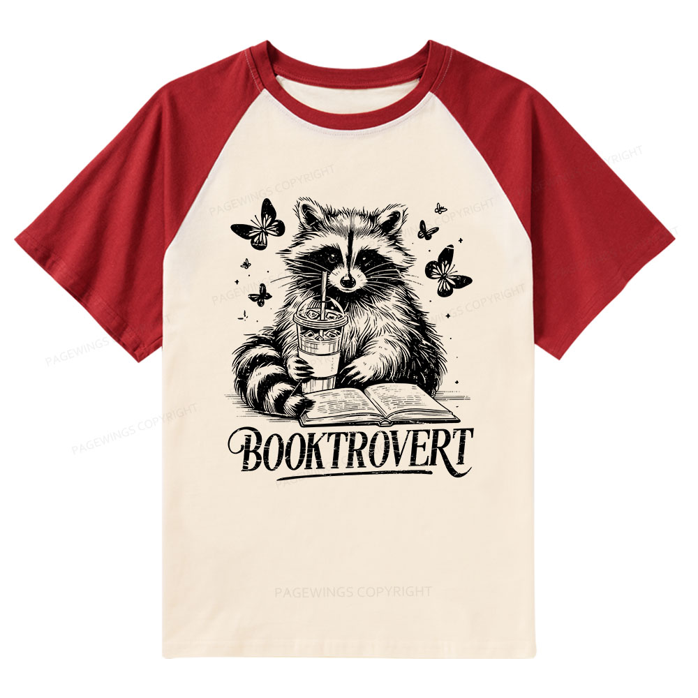 Pagewings Raccoon BookTrovert Raglan T-shirt