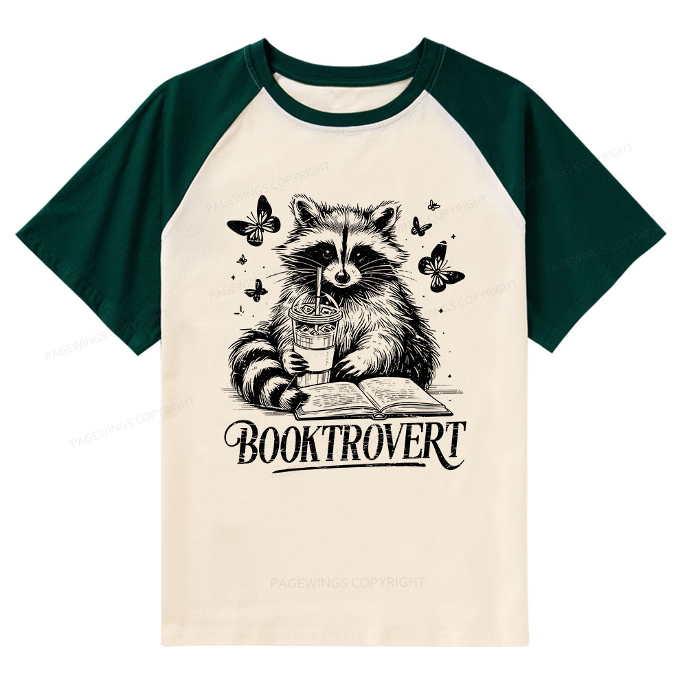 Pagewings Raccoon BookTrovert Raglan T-shirt