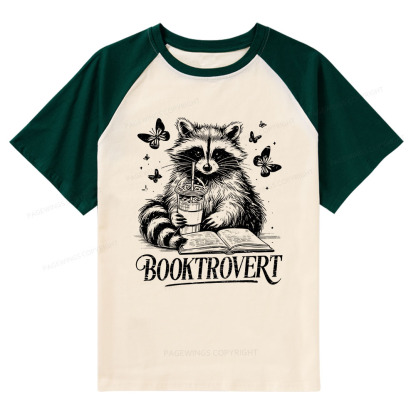 Pagewings Raccoon BookTrovert Raglan T-shirt