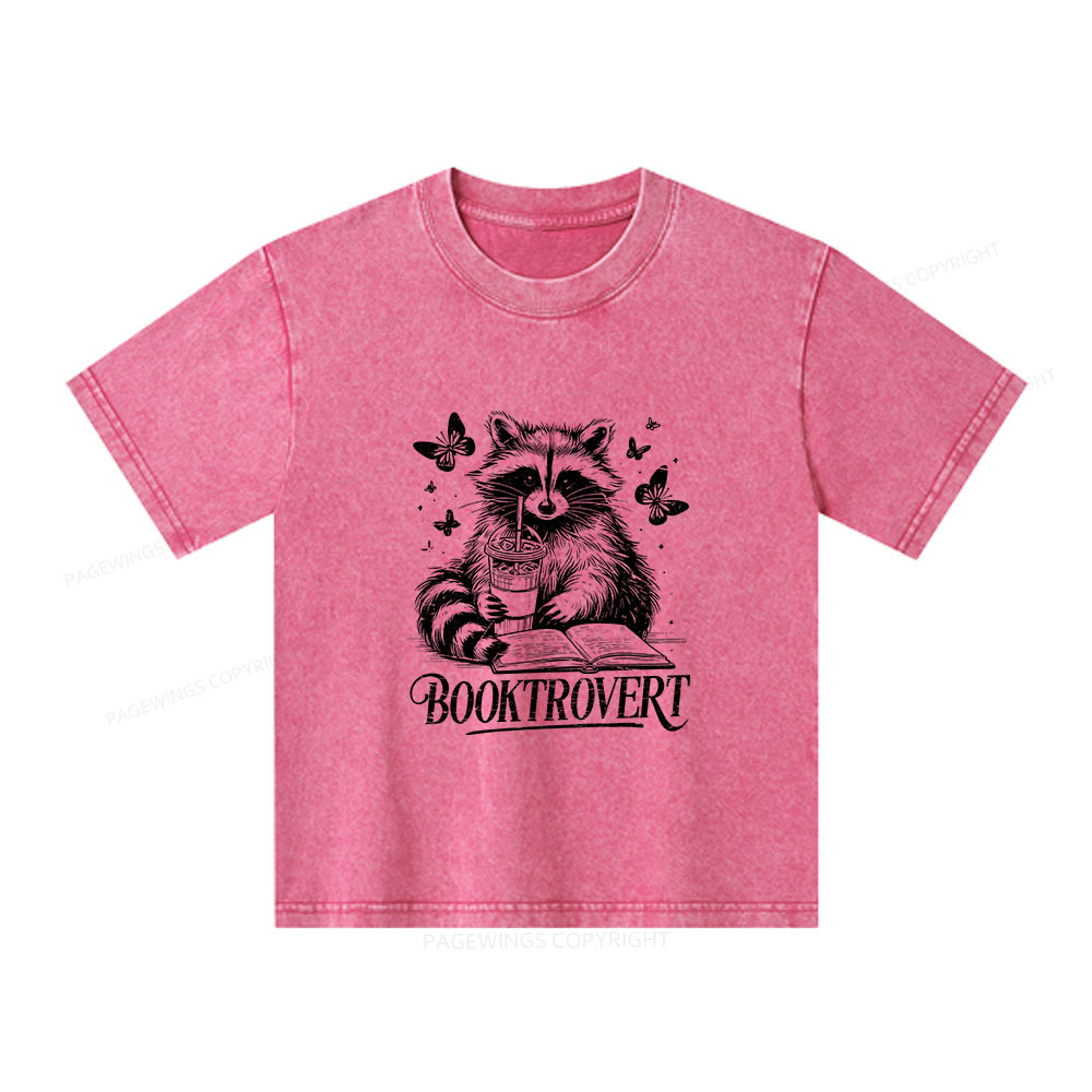 Pagewings Raccoon BookTrovert Unisex Kids Washed T-shirt