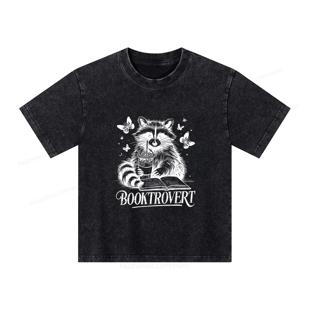 Pagewings Raccoon BookTrovert Unisex Kids Washed T-shirt
