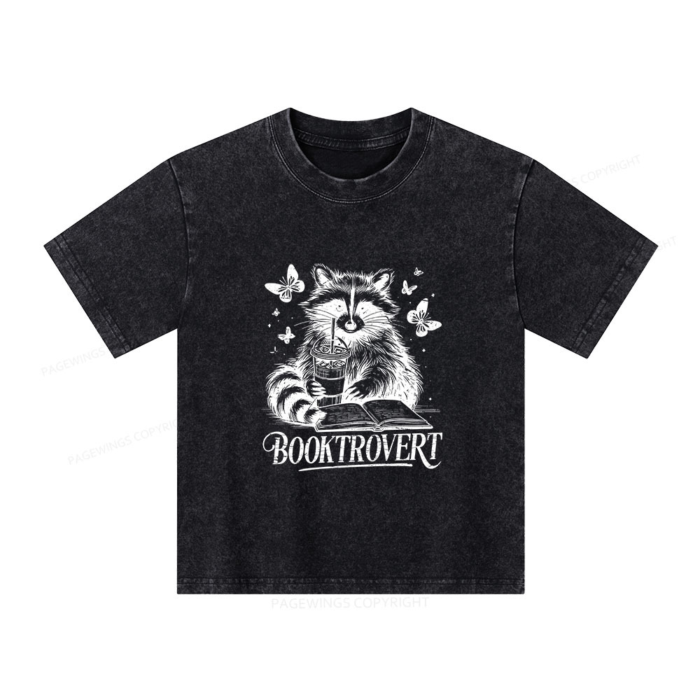 Pagewings Raccoon BookTrovert Unisex Kids Washed T-shirt