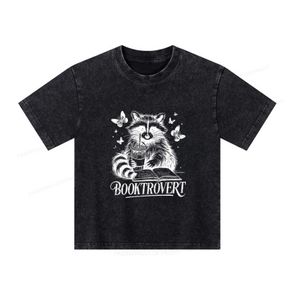 Pagewings Raccoon BookTrovert Unisex Kids Washed T-shirt