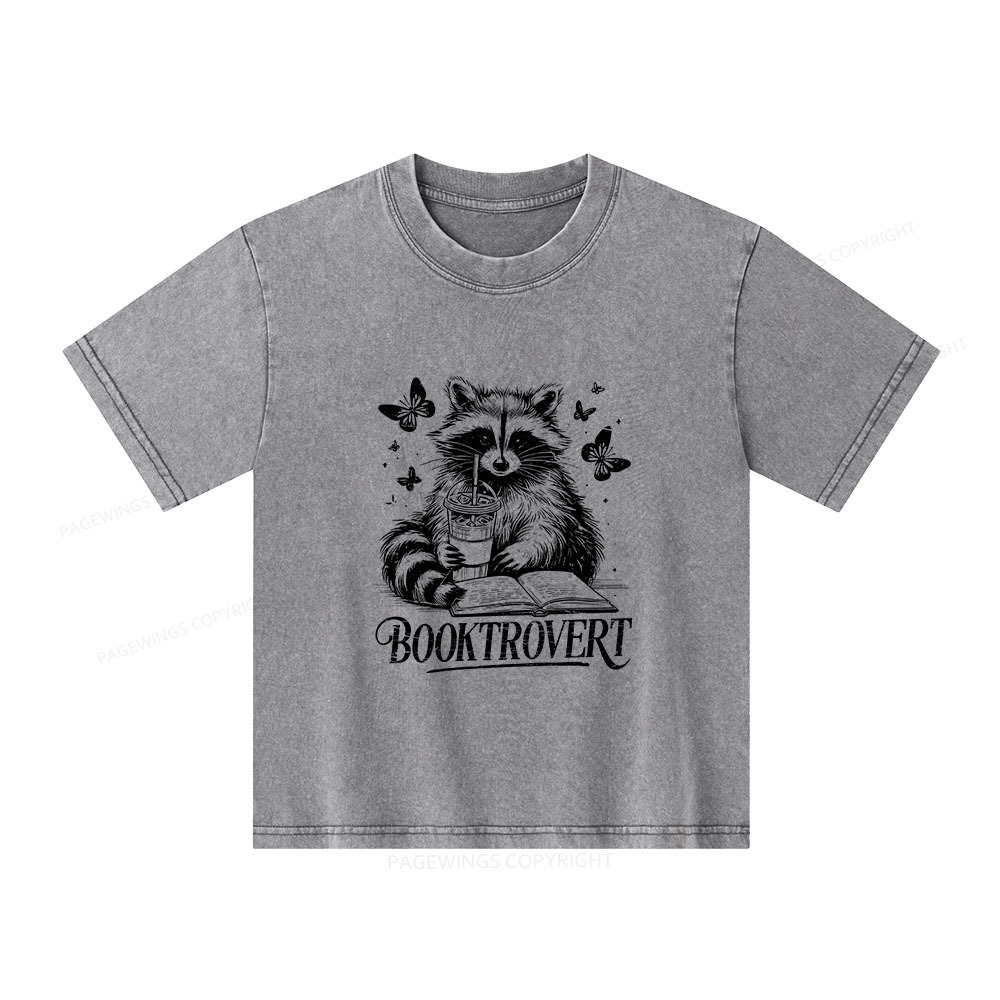 Pagewings Raccoon BookTrovert Unisex Kids Washed T-shirt
