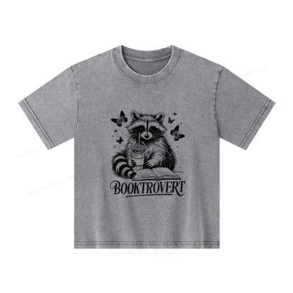 Pagewings Raccoon BookTrovert Unisex Kids Washed T-shirt