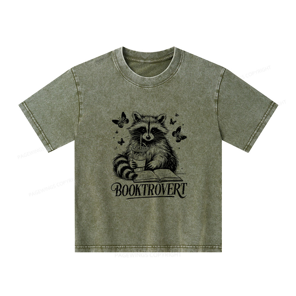 Pagewings Raccoon BookTrovert Unisex Kids Washed T-shirt