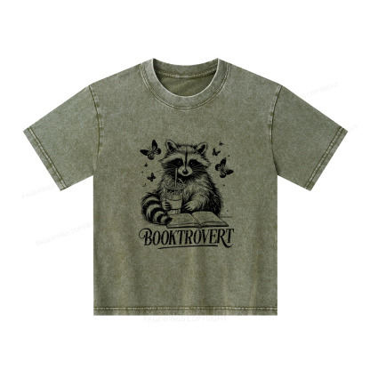 Pagewings Raccoon BookTrovert Unisex Kids Washed T-shirt