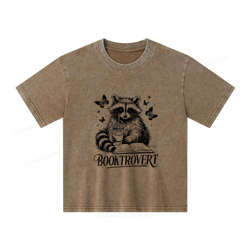 Pagewings Raccoon BookTrovert Unisex Kids Washed T-shirt