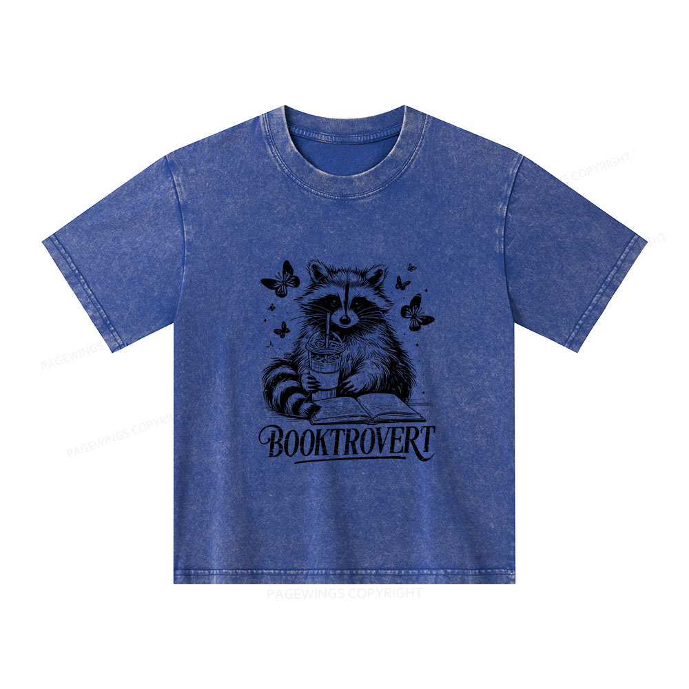 Pagewings Raccoon BookTrovert Unisex Kids Washed T-shirt