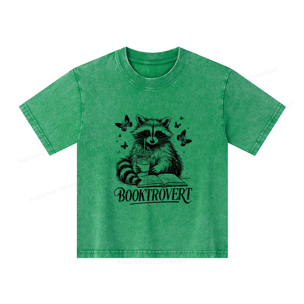 Pagewings Raccoon BookTrovert Unisex Kids Washed T-shirt