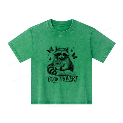 Pagewings Raccoon BookTrovert Unisex Kids Washed T-shirt