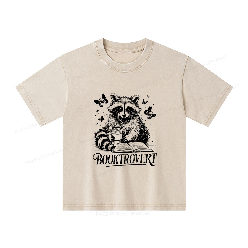 Pagewings Raccoon BookTrovert Unisex Kids Washed T-shirt