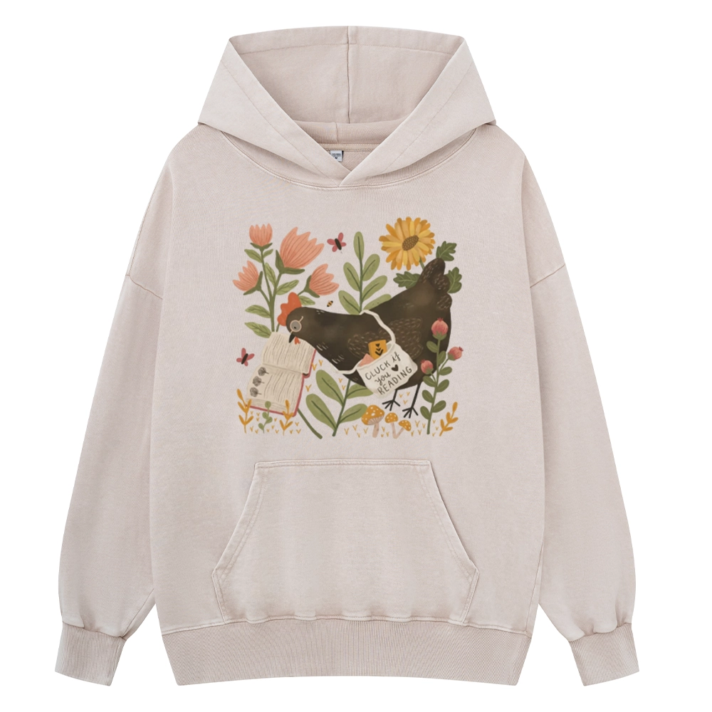Pagewings Chicken Reading a Book Unisex Washed Hoodie