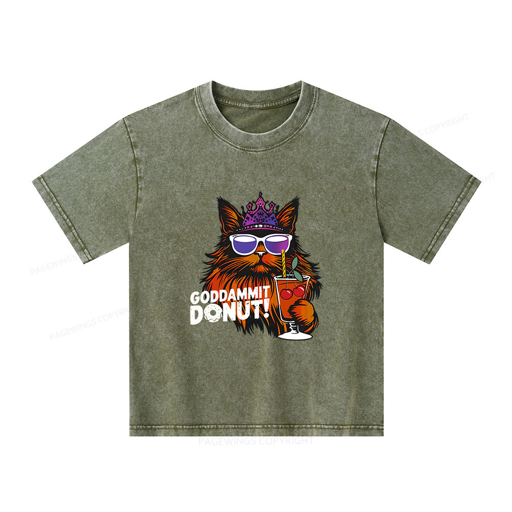 Pagewings Goddammit Donut Unisex Kids Washed T-shirt