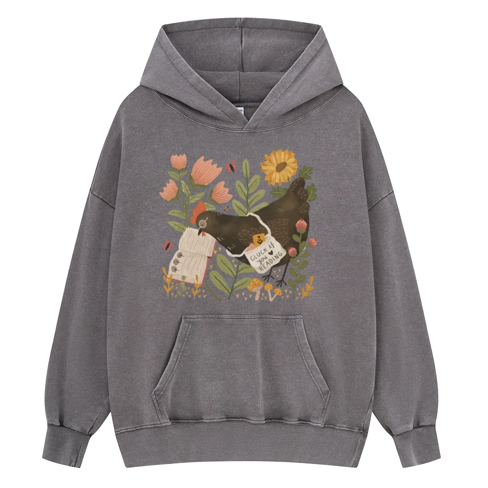 Pagewings Chicken Reading a Book Unisex Washed Hoodie