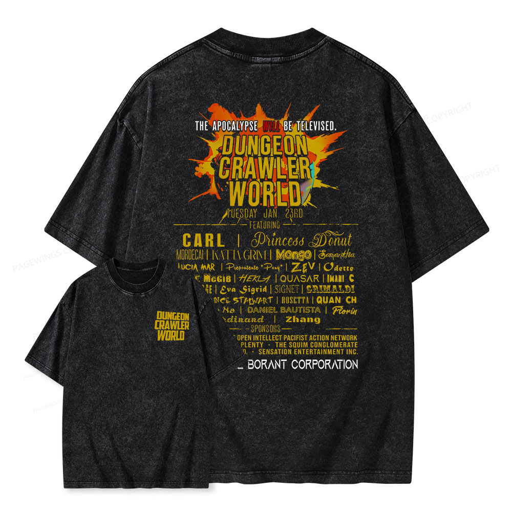 Pagewings Dungeon Crawler World Tour Unisex Washed T-shirt