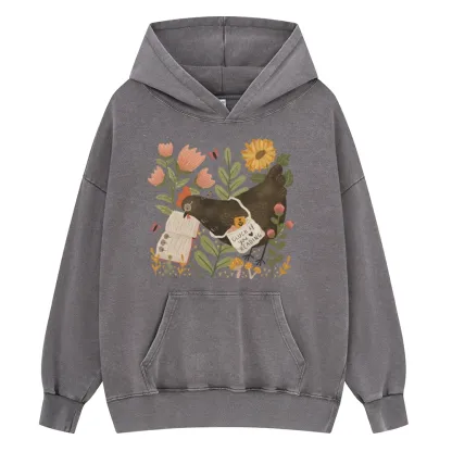 Pagewings Chicken Reading a Book Unisex Washed Hoodie