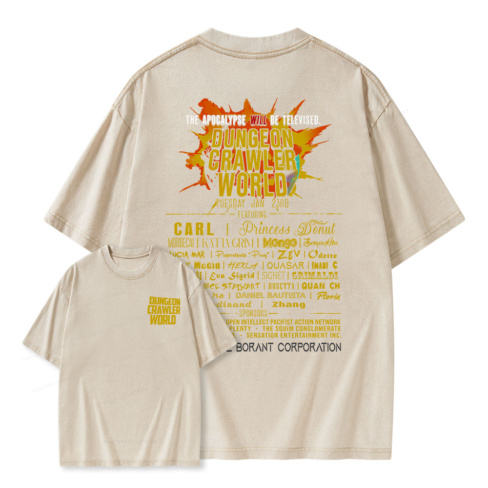 Pagewings Dungeon Crawler World Tour Unisex Washed T-shirt
