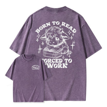 Pagewings Born to Read Forced to Work Unisex Washed T-shirt