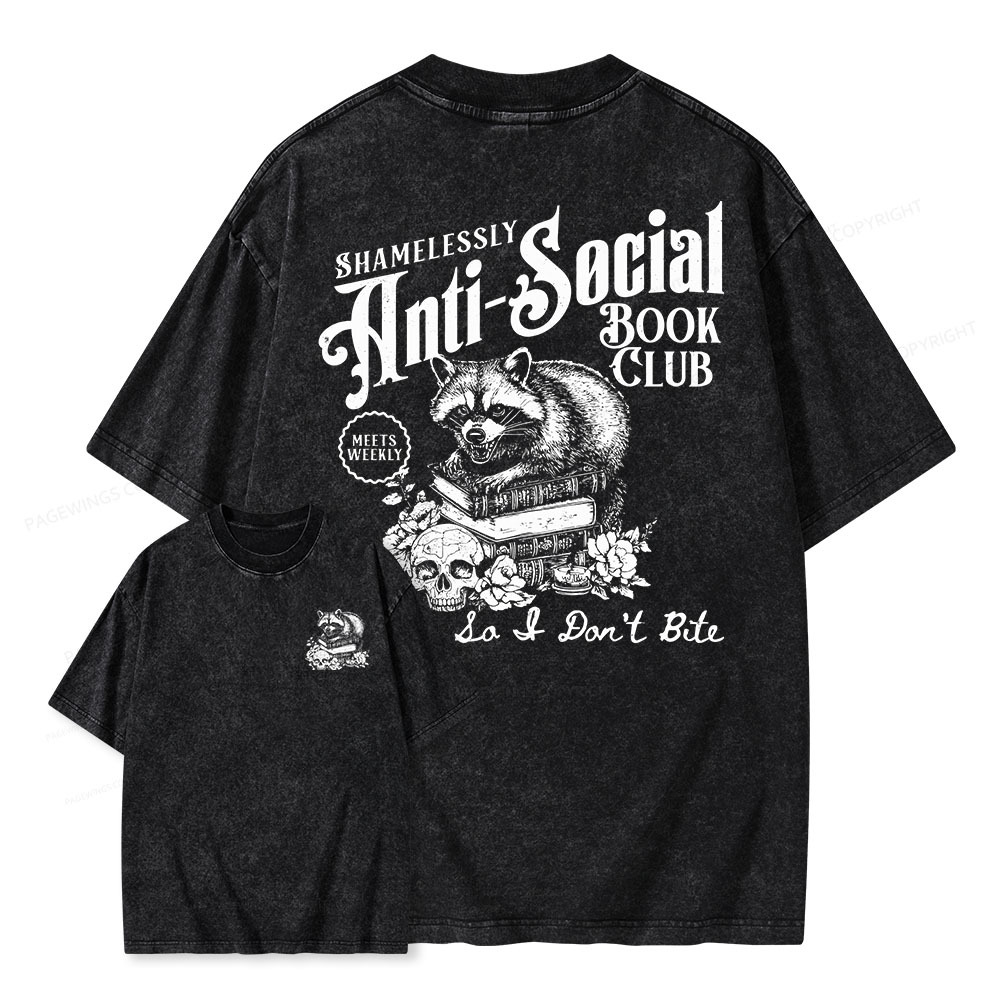 Pagewings Anti-Social Book Club Unisex Washed T-shirt