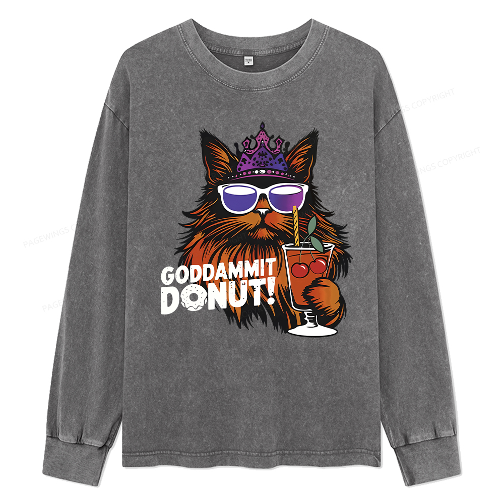 Pagewings Goddammit Donut Unisex Washed Long Sleeve T-shirt