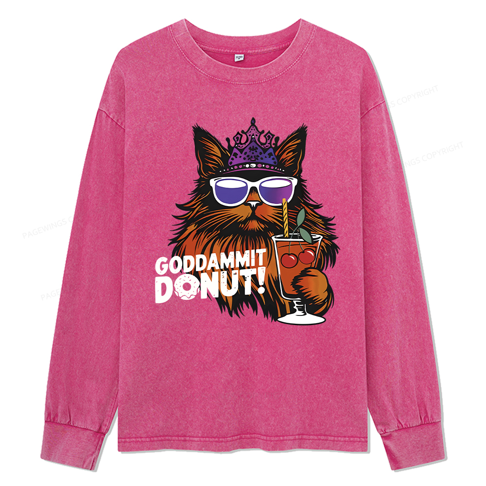 Pagewings Goddammit Donut Unisex Washed Long Sleeve T-shirt