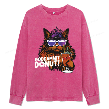 Pagewings Goddammit Donut Unisex Washed Long Sleeve T-shirt