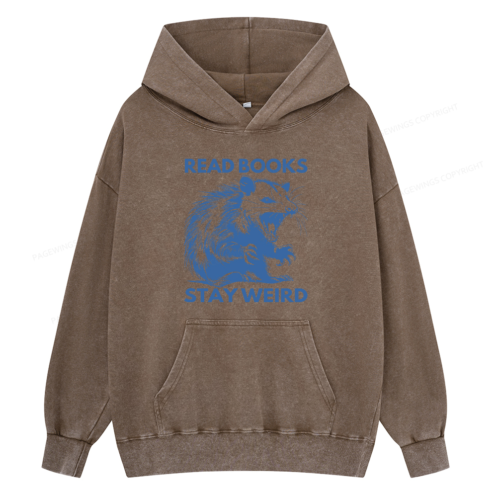 Pagewings Read Books Stay Weird Unisex Washed Hoodie