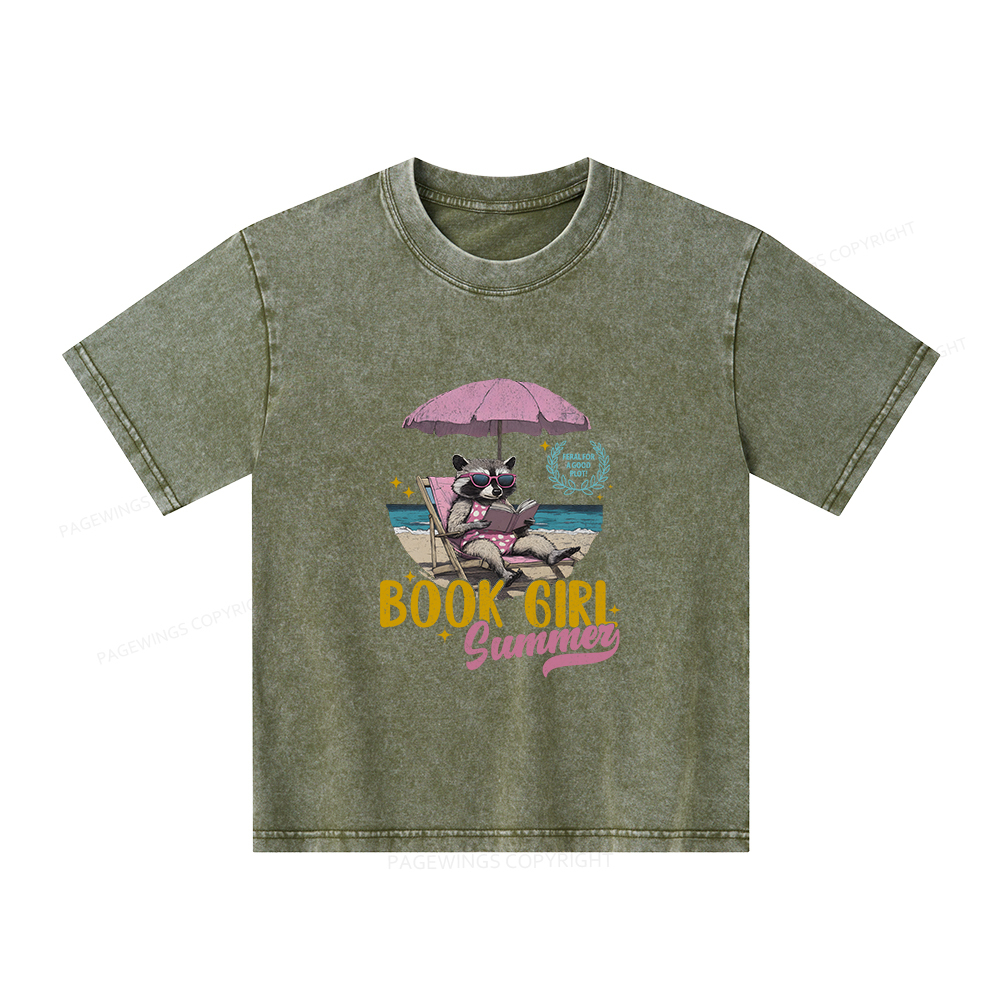 Pagewings Book Girl Summer Unisex Kids Washed T-shirt