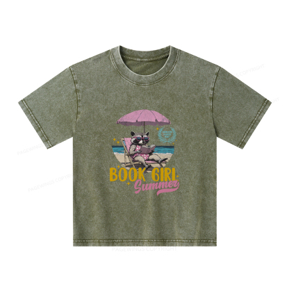 Pagewings Book Girl Summer Unisex Kids Washed T-shirt