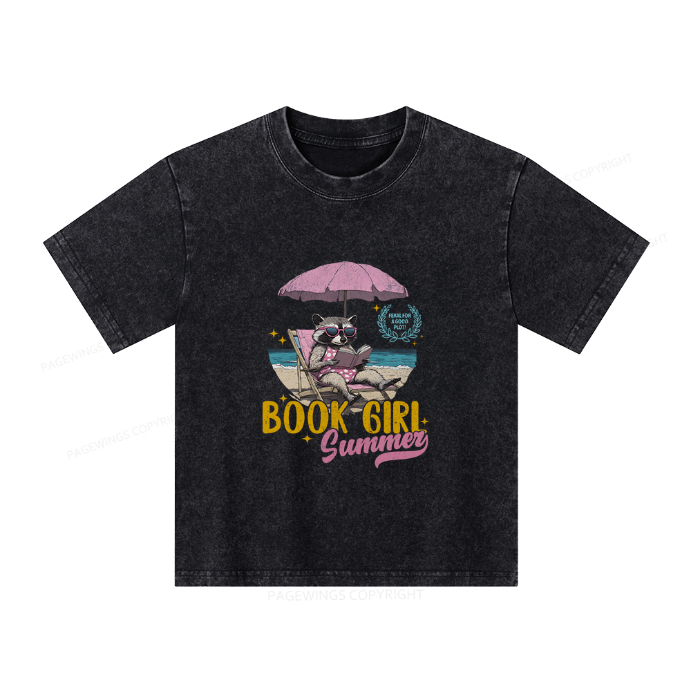 Pagewings Book Girl Summer Unisex Kids Washed T-shirt