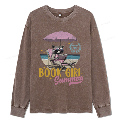 Pagewings Book Girl Summer Unisex Washed Long Sleeve T-shirt