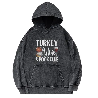 Pagewings Book Club Wine Unisex Washed Hoodie