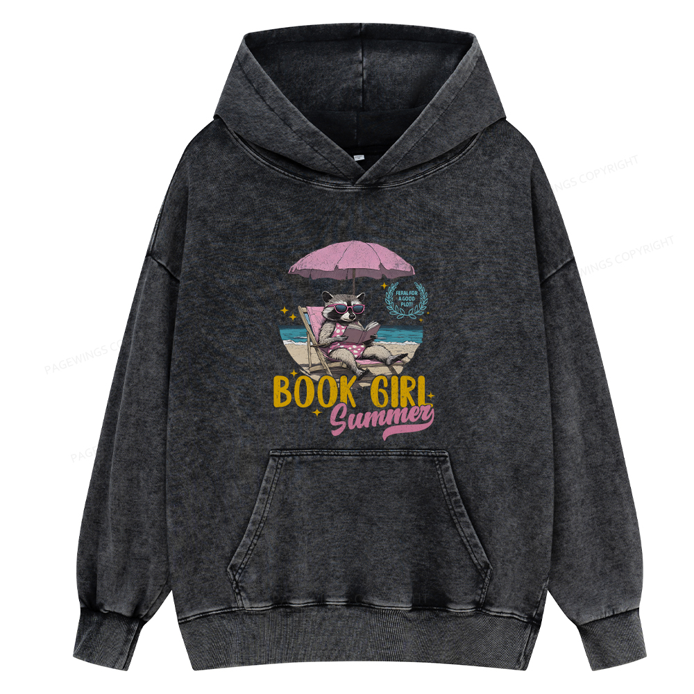 Pagewing Book Girl Summer Unisex Washed Hoodie