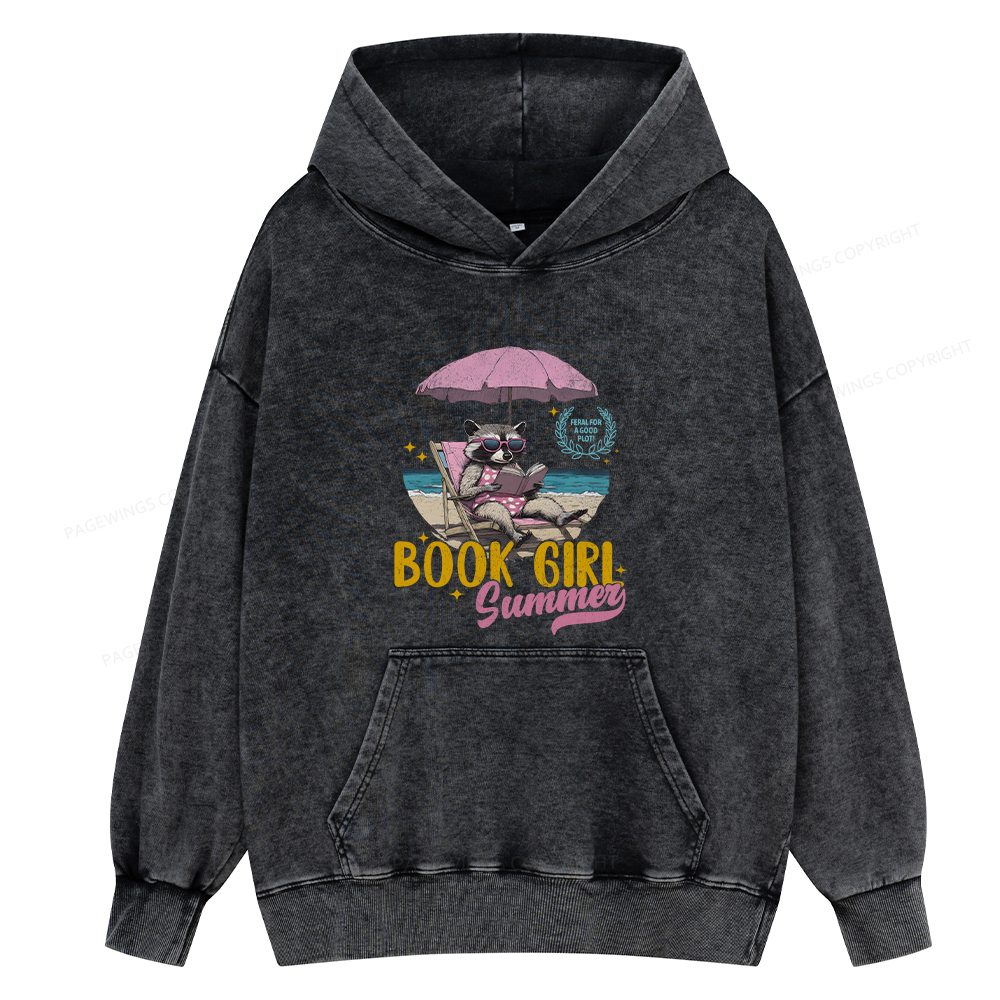 Pagewing Book Girl Summer Unisex Washed Hoodie