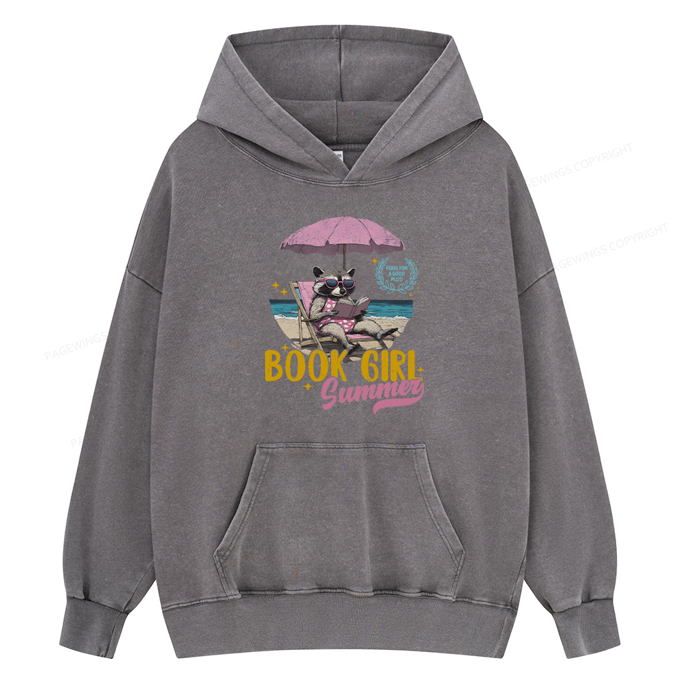 Pagewing Book Girl Summer Unisex Washed Hoodie