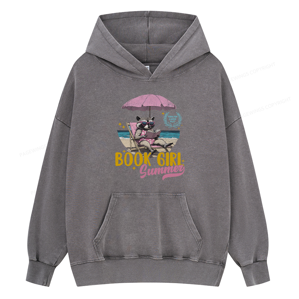 Pagewing Book Girl Summer Unisex Washed Hoodie