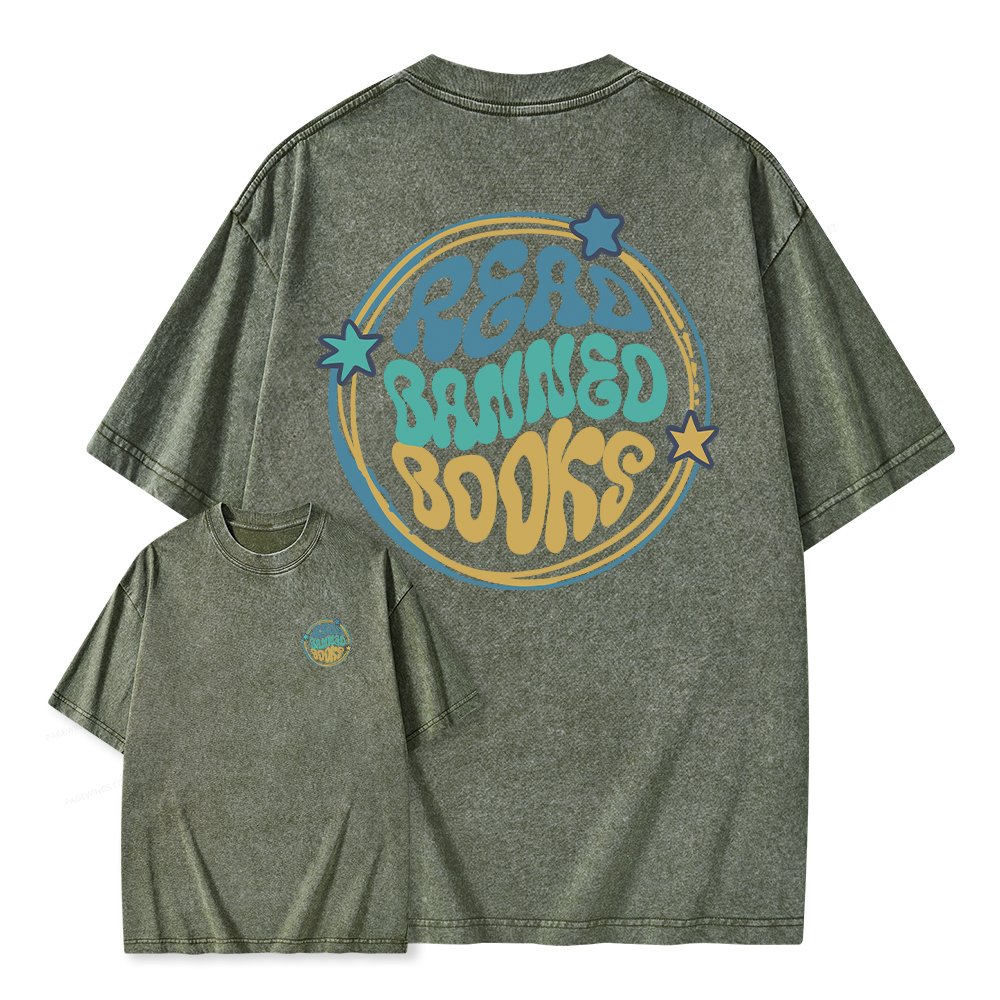 Pagewings Read Banned Books Unisex Washed T-shirt