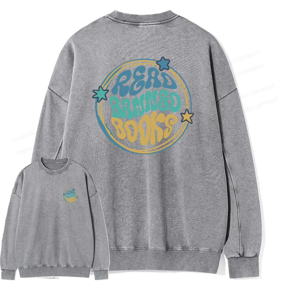 Pagewings Read Banned Books Unisex Washed Sweatshirt