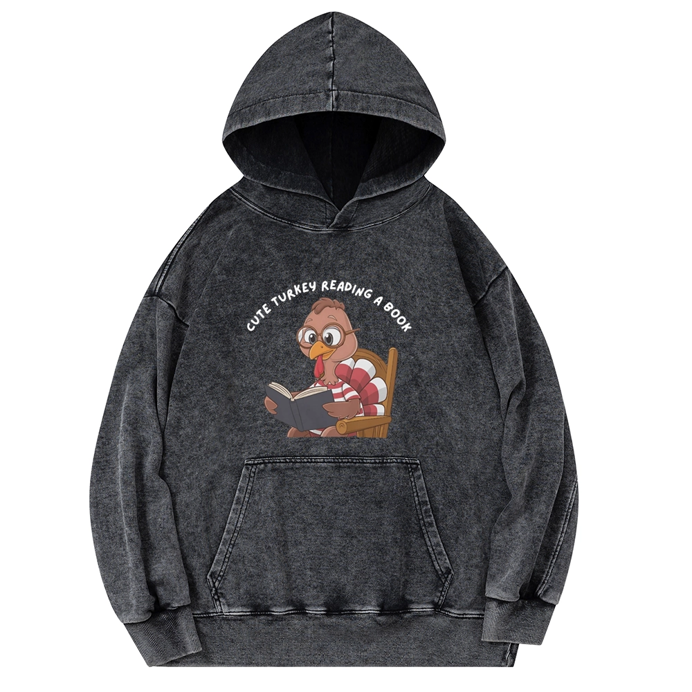 Pagewings Thanksgiving Turkey Reading A Book Unisex Washed Hoodie