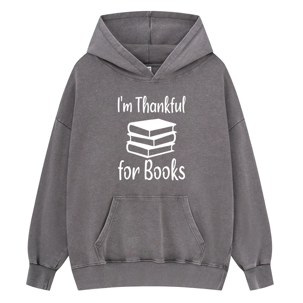 Pagewings Thanksgiving I Am Thankful For Books Unisex Washed Hoodie