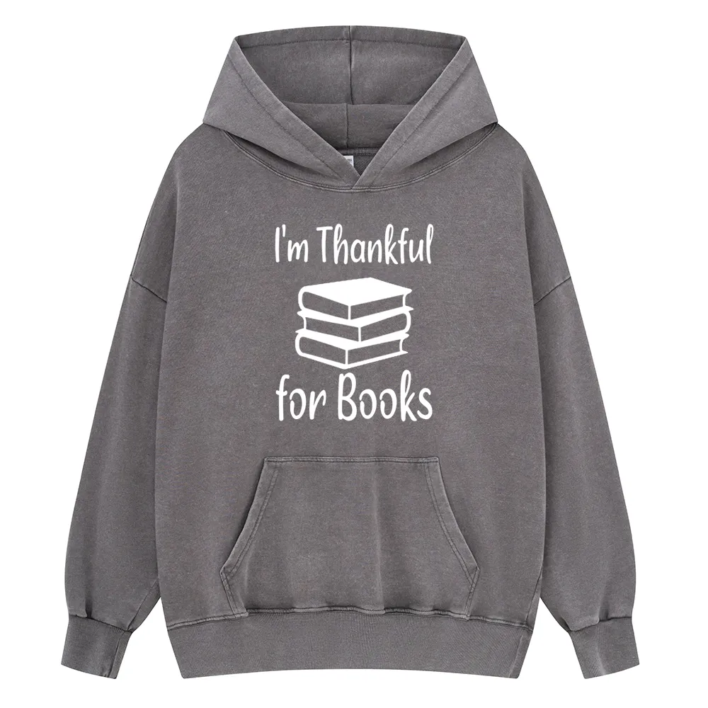 Pagewings Thanksgiving I Am Thankful For Books Unisex Washed Hoodie