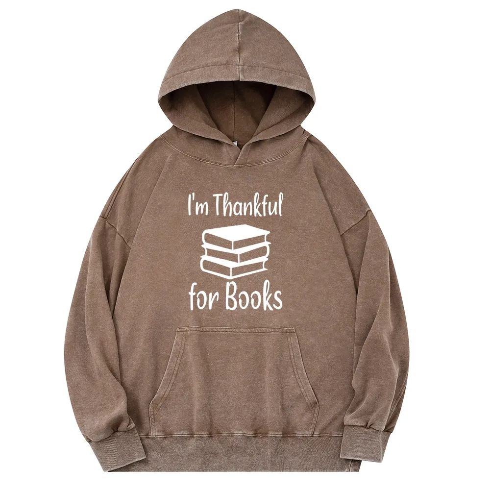 Pagewings Thanksgiving I Am Thankful For Books Unisex Washed Hoodie