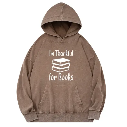 Pagewings Thanksgiving I Am Thankful For Books Unisex Washed Hoodie