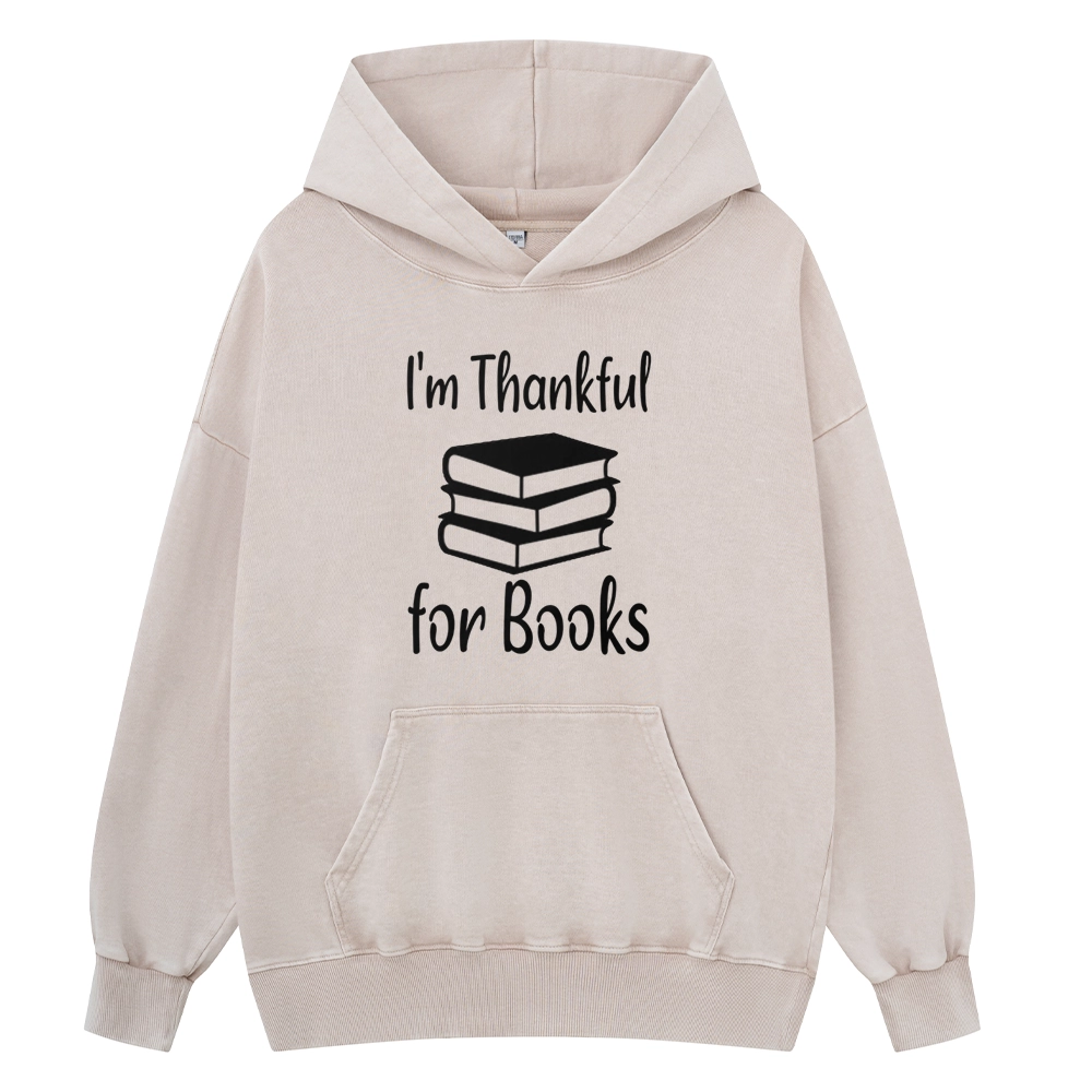 Pagewings Thanksgiving I Am Thankful For Books Unisex Washed Hoodie