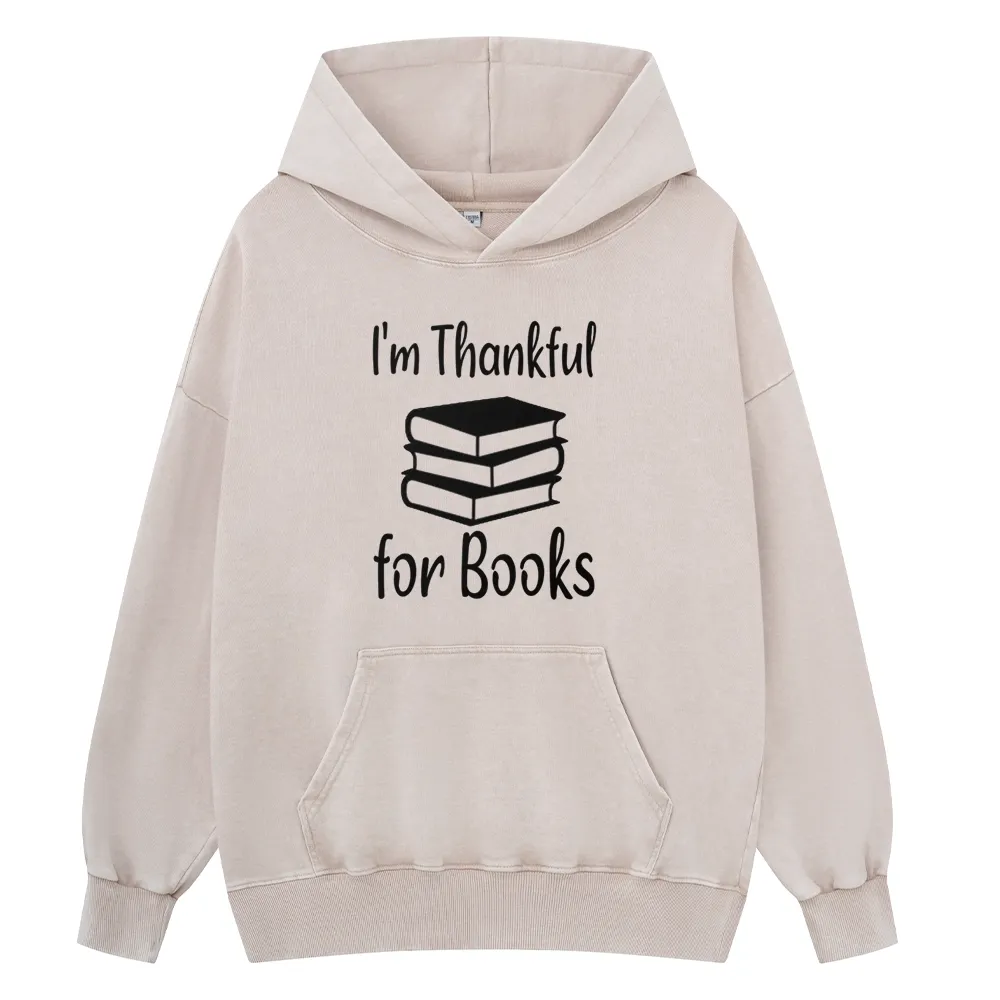 Pagewings Thanksgiving I Am Thankful For Books Unisex Washed Hoodie