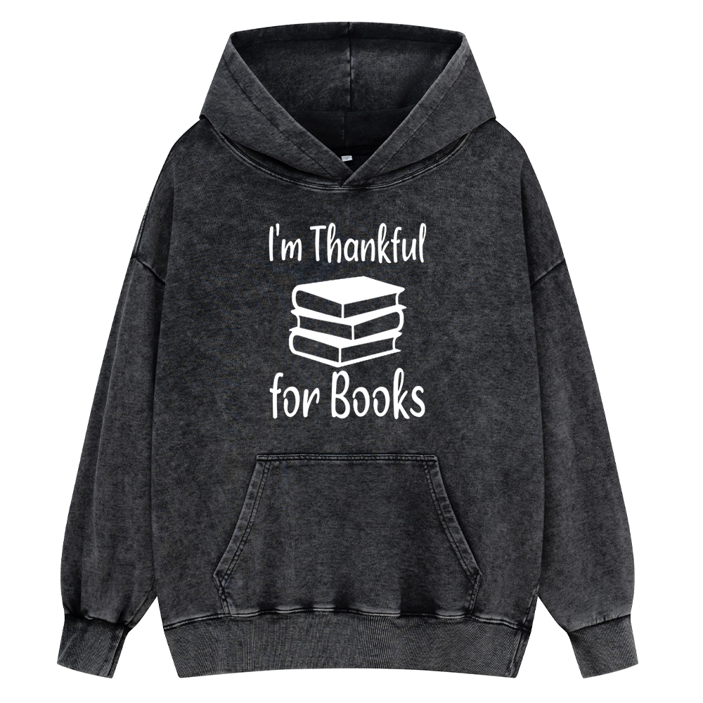 Pagewings Thanksgiving I Am Thankful For Books Unisex Washed Hoodie