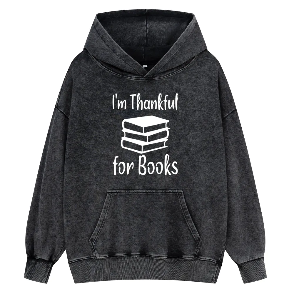 Pagewings Thanksgiving I Am Thankful For Books Unisex Washed Hoodie